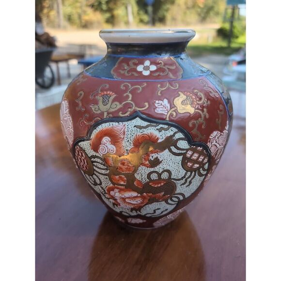 Andrea by Sadek Red/Blue/Gold Dragon Vase - Picture 1 of 7